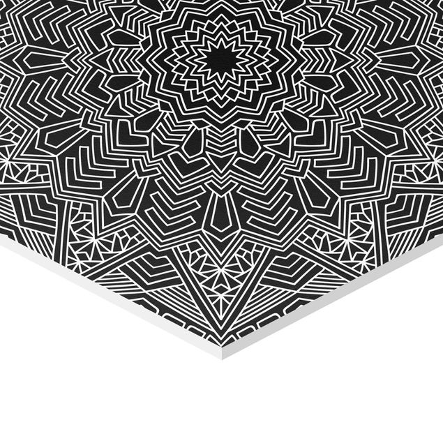 Hexagons Forex schilderijen - 2-delig Mandala Flower Star Pattern Black