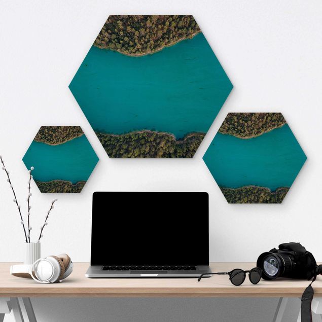 Hexagons houten schilderijen Aerial View - Deep Blue Sea