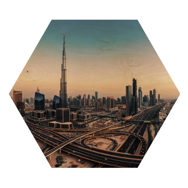 Hexagons houten schilderijen Abendstimmung in Dubai