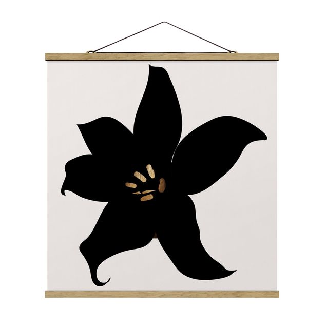 Stoffen schilderij met posterlijst Graphical Plant World - Orchid Black And Gold