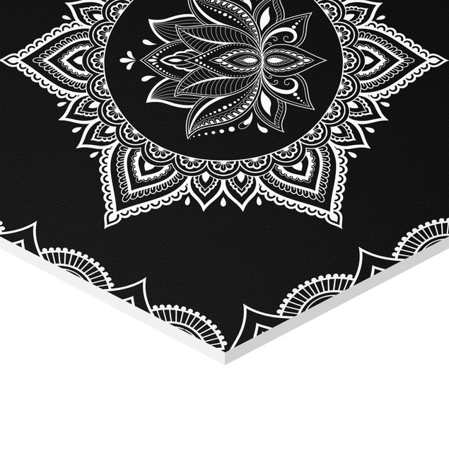 Hexagons Forex schilderijen - 2-delig Lotus OM Illustration Set Black