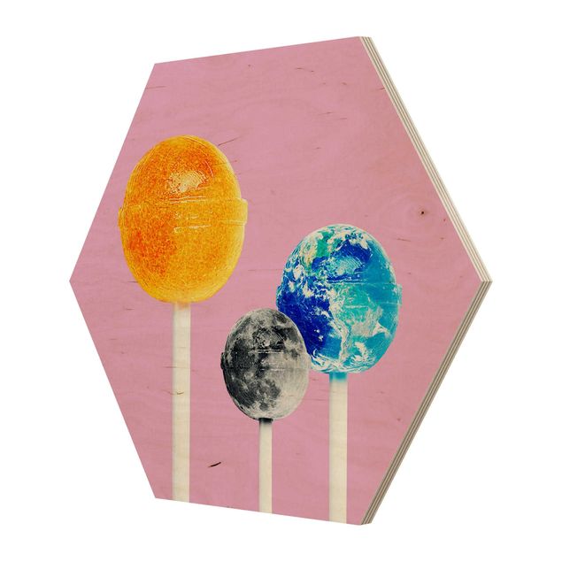 Hexagons houten schilderijen Lollipops With Planets