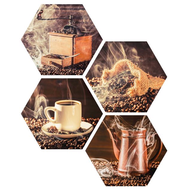 Hexagons Forex schilderijen - 4-delig Coffee - Steam