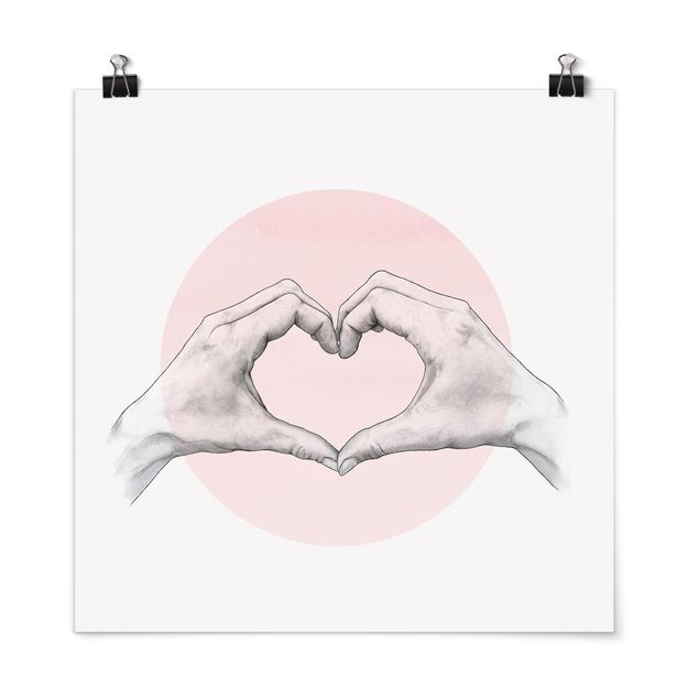 Posters Illustration Heart Hands Circle Pink White