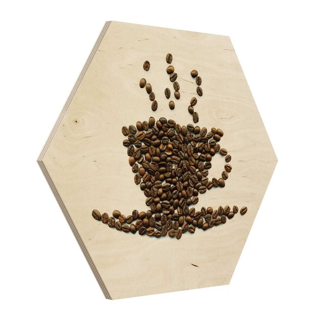 Hexagons houten schilderijen Coffee Beans Cup