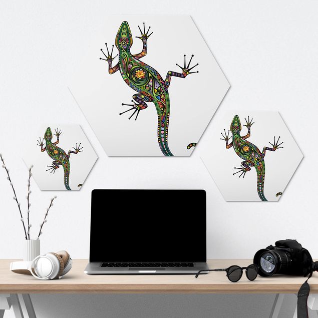 Hexagons Aluminium Dibond schilderijen Gecko Pattern