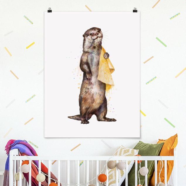 Posters Illustration Otter With Towel Painting White