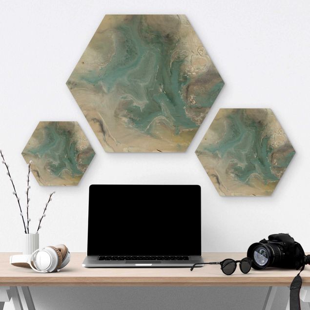Hexagons houten schilderijen Tide With Flotsam I