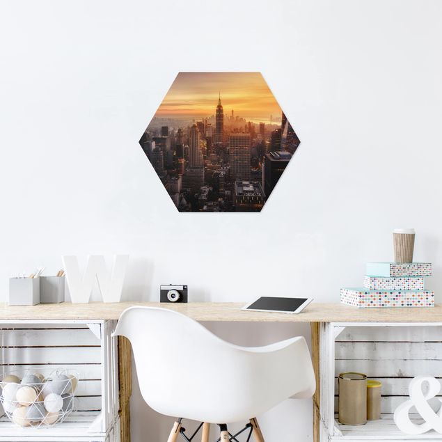 Hexagons Forex schilderijen Manhattan Skyline Evening