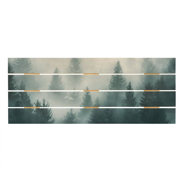 Houten schilderijen op plank Coniferous Forest In Fog