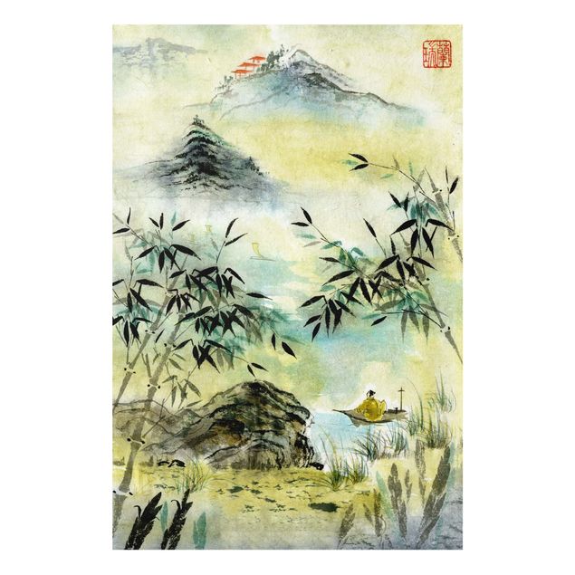Forex schilderijen Japanese Watercolour Drawing Bamboo Forest