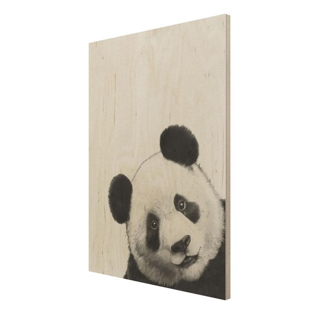 Houten schilderijen Illustration Panda Black And White Drawing