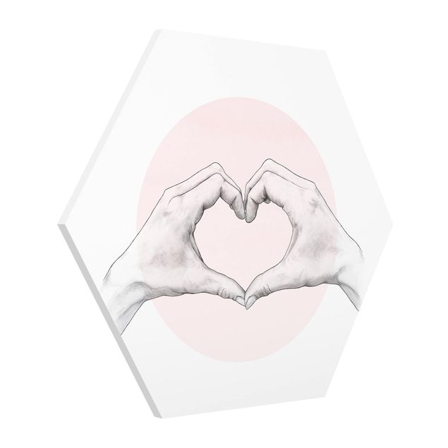Hexagons Forex schilderijen Illustration Heart Hands Circle Pink White