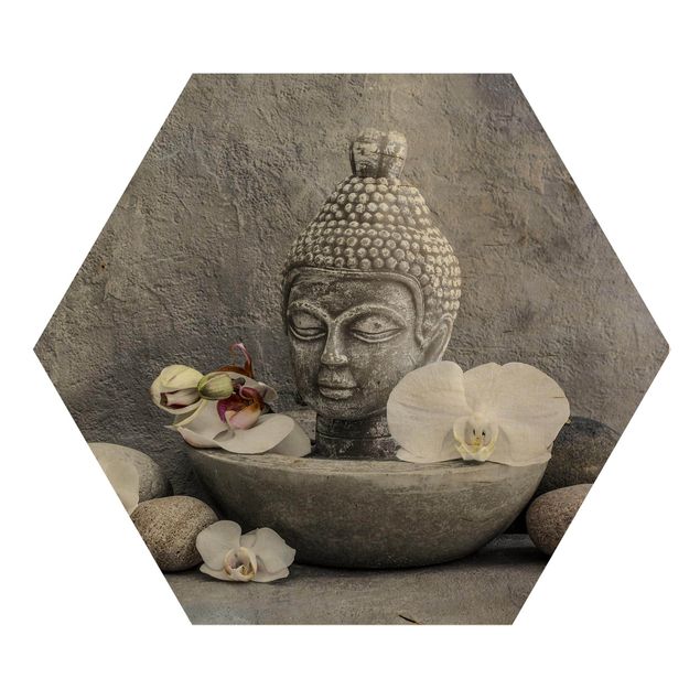 Hexagons houten schilderijen Zen Buddha, Orchids And Stones