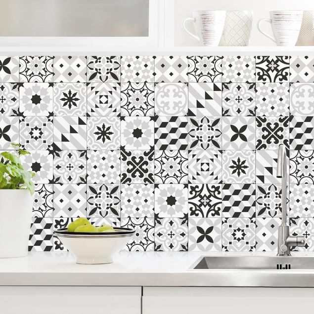 Achterwand voor keuken en zwart en wit Geometrical Tile Mix Black