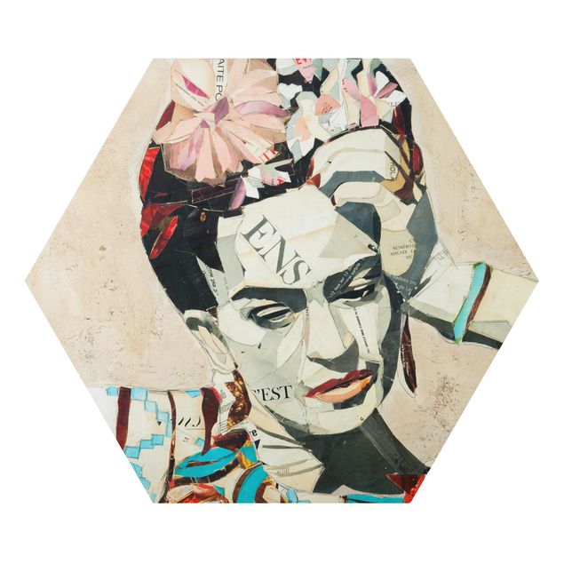 Hexagons Aluminium Dibond schilderijen Frida Kahlo - Collage No.1