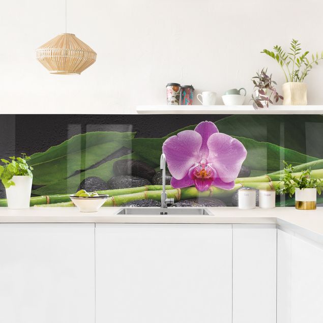 Achterwand voor keuken steenlook Green Bamboo With Orchid Flower