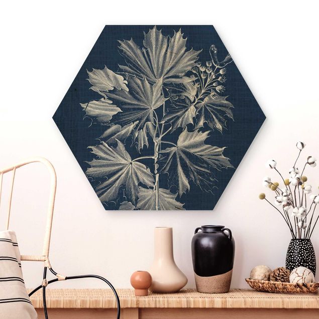 Hexagons houten schilderijen Denim Plant Study V
