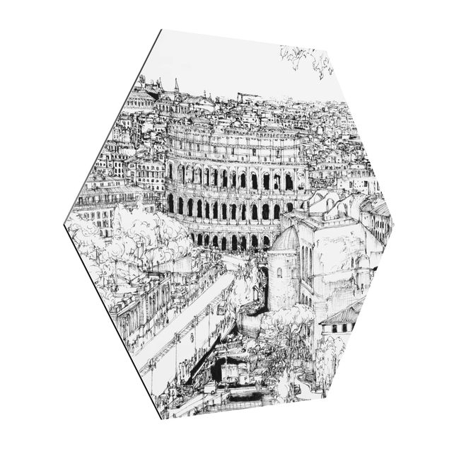 Hexagons Aluminium Dibond schilderijen City Study - Rome