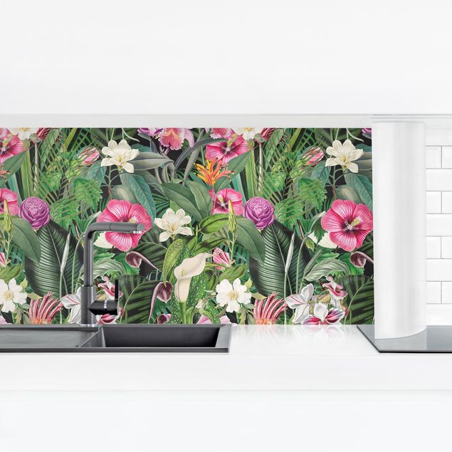 Achterwand voor keuken patroon Colourful Tropical Flowers Collage