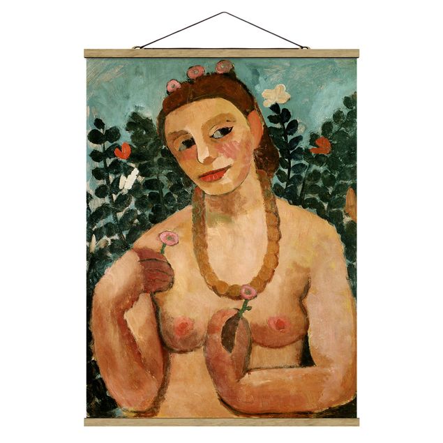 Stoffen schilderij met posterlijst Paula Modersohn-Becker - Self Portrait with Amber Necklace