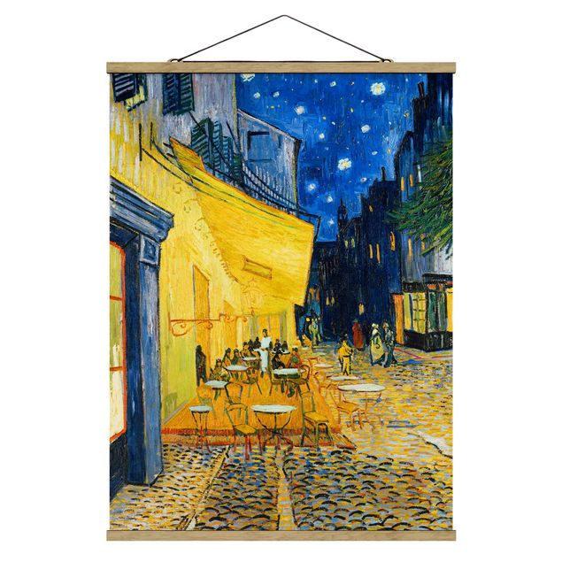 Stoffen schilderij met posterlijst Vincent van Gogh - Café Terrace at Night