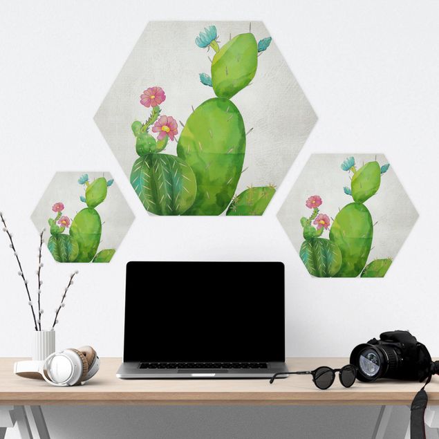 Hexagons Forex schilderijen Cactus Family In Pink And Turquoise