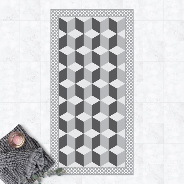 buitenkleed balkon Geometrical Tiles Illusion Of Stairs In Grey With Border