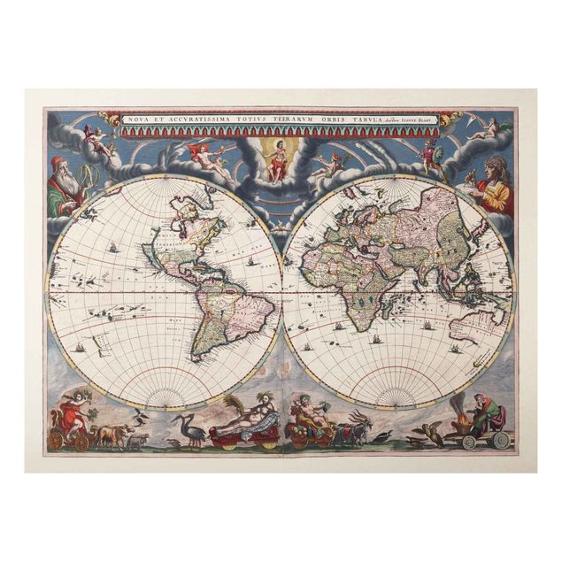 Aluminium Dibond schilderijen Historic World Map Nova Et Accuratissima Of 1664