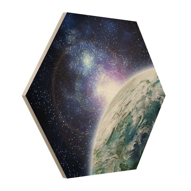 Hexagons houten schilderijen Galaxy Light