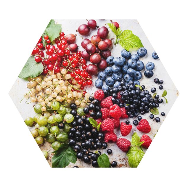 Hexagons Forex schilderijen Mixture Of Berries On Metal