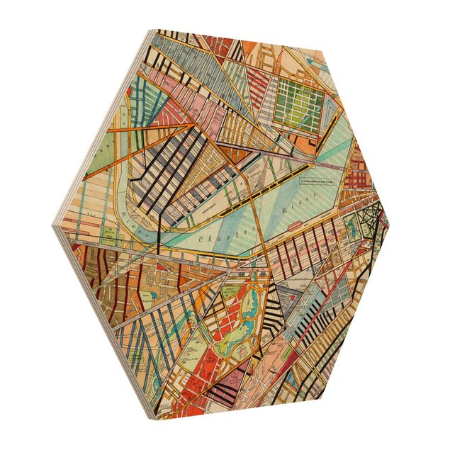 Hexagons houten schilderijen Modern Map Of Boston