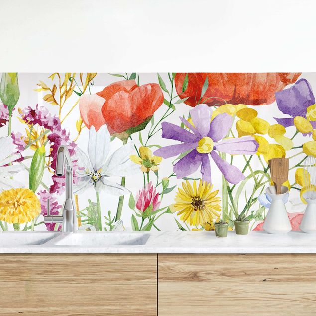Achterwand voor keuken bloemen Watercolour Flowers