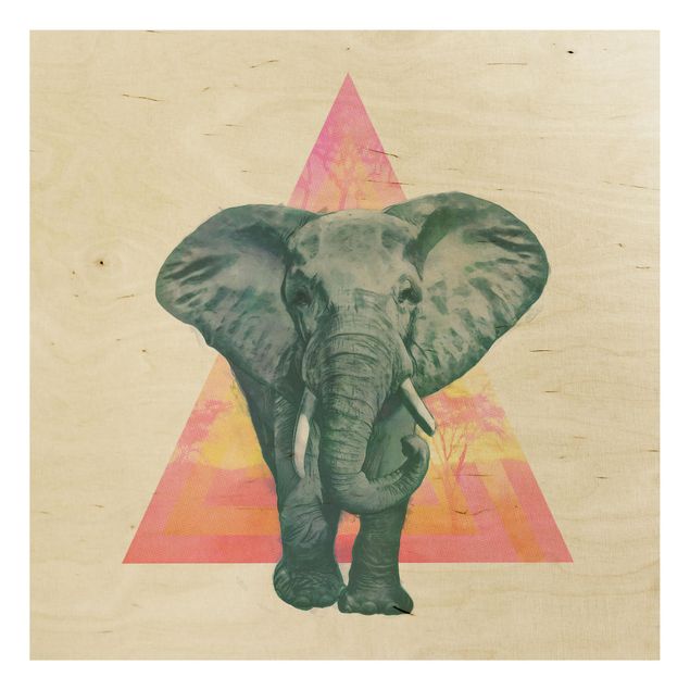 Houten schilderijen Illustration Elephant Front Triangle Painting