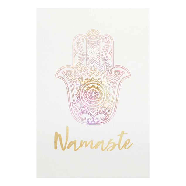 Glasschilderijen Hamsa Hand Illustration Namaste Gold Light Pink