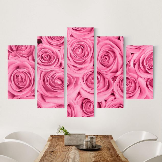 Canvas schilderijen - 5-delig Pink Roses