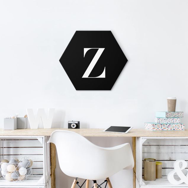 Hexagons Aluminium Dibond schilderijen Letter Z Serif Black