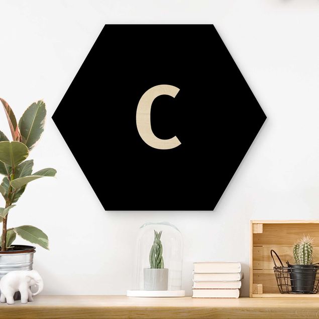 Hexagons houten schilderijen Letter Black C