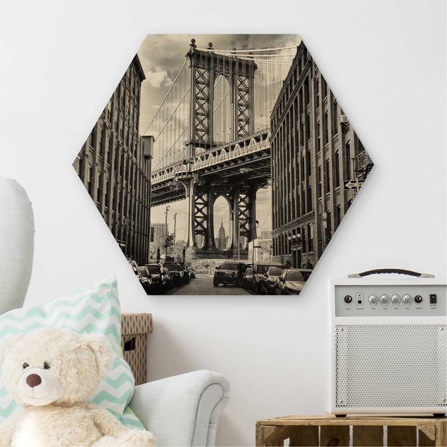 Hexagons houten schilderijen Manhattan Bridge In America