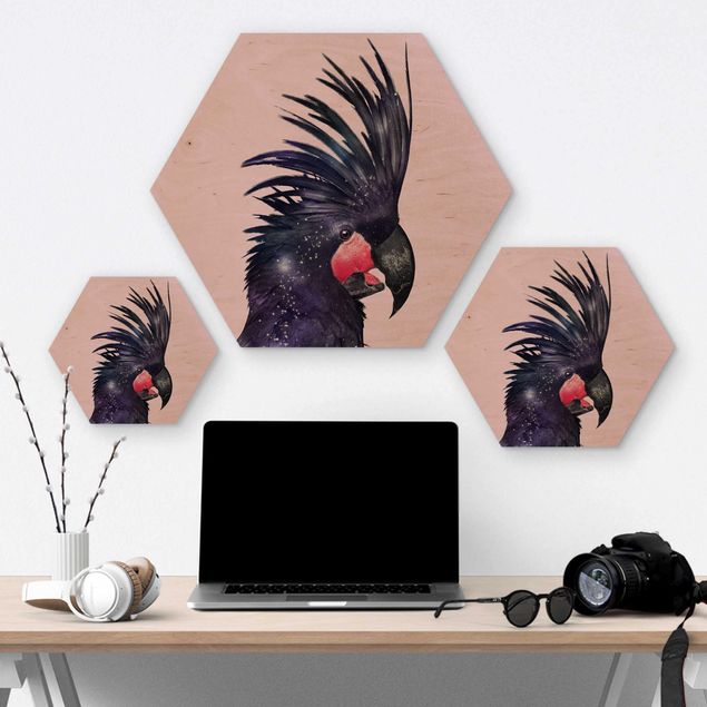 Hexagons houten schilderijen Cockatoo With Galaxy