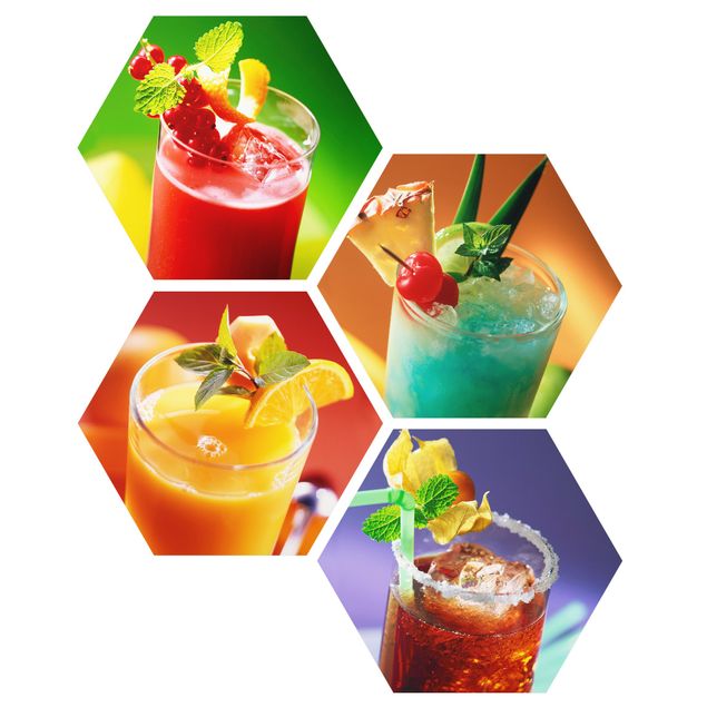 Hexagons Forex schilderijen - 4-delig colourful cocktails