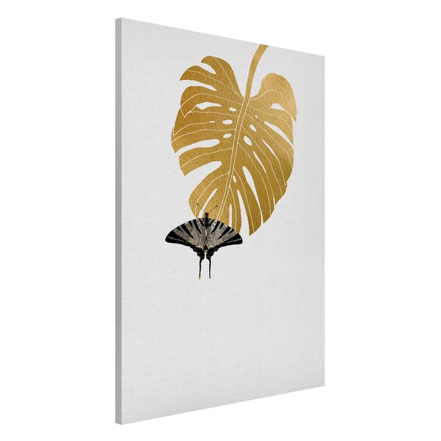 Magneetborden Golden Monstera With Butterfly