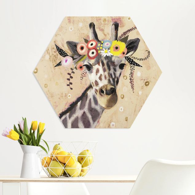Hexagons Forex schilderijen Klimt Giraffe