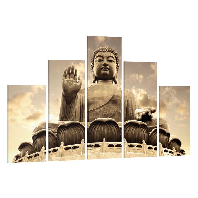 Canvas schilderijen - 5-delig Big Buddha Sepia
