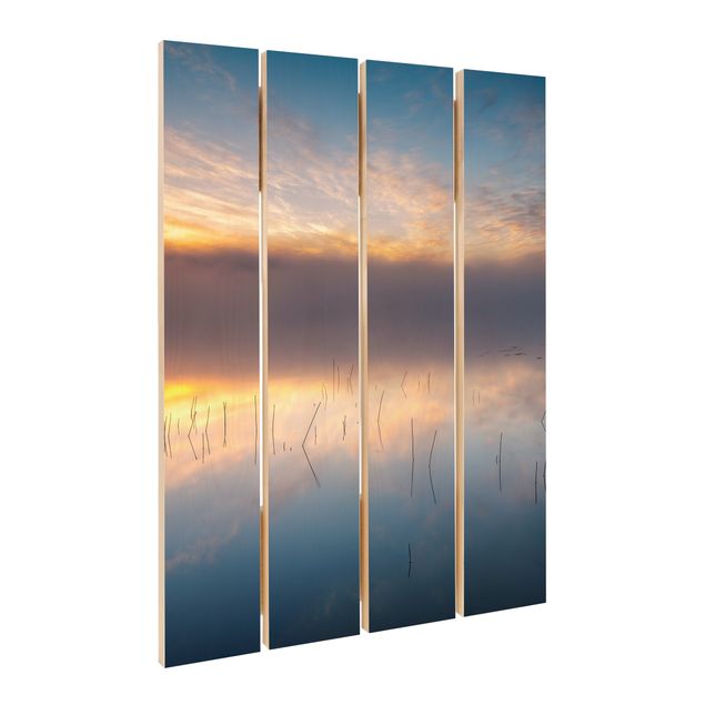 Houten schilderijen op plank Sunrise Swedish Lake