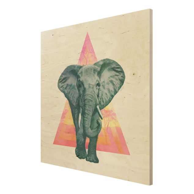Houten schilderijen Illustration Elephant Front Triangle Painting