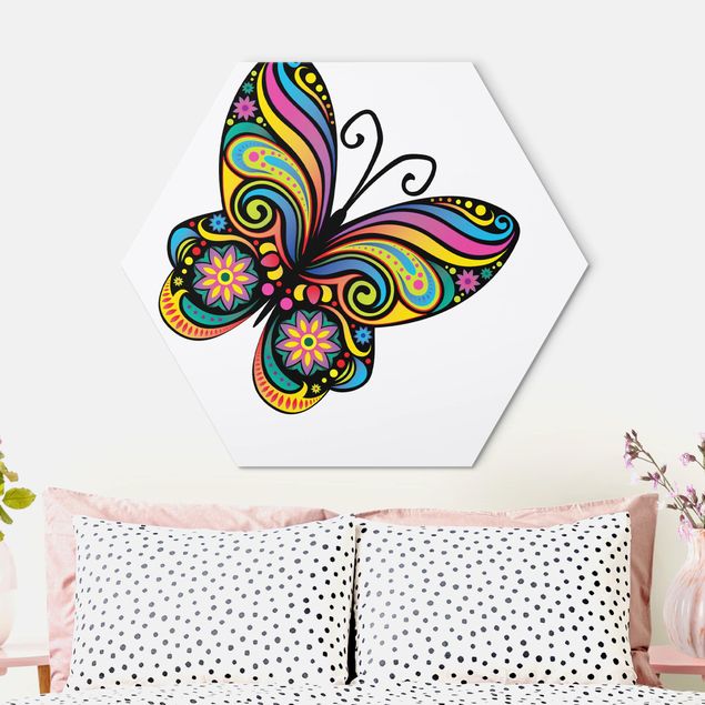 Hexagons Aluminium Dibond schilderijen No.BP22 Mandala Butterfly