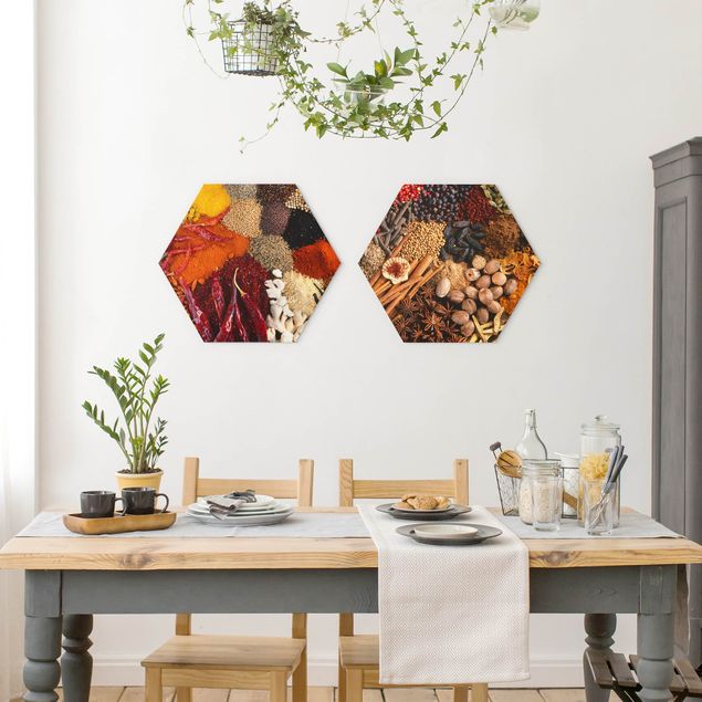 Hexagons Aluminium Dibond schilderijen - 2-delig Exotic Spices