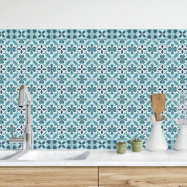 Achterwand voor keuken patroon Geometrical Tile Mix Blossom Turquoise