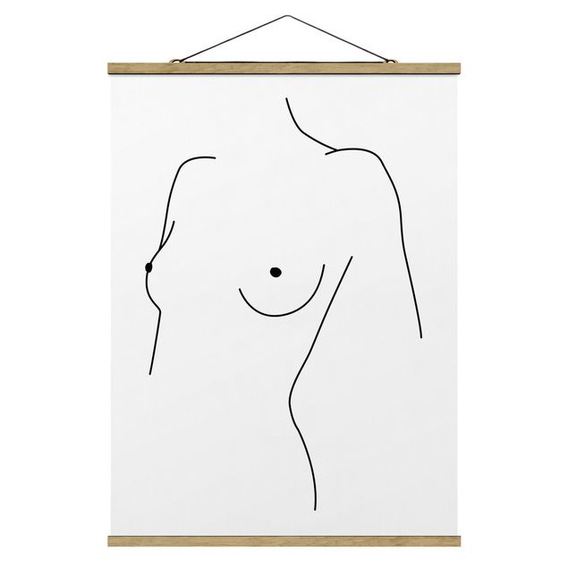 Stoffen schilderij met posterlijst Line Art Nude Bust Woman Black And White